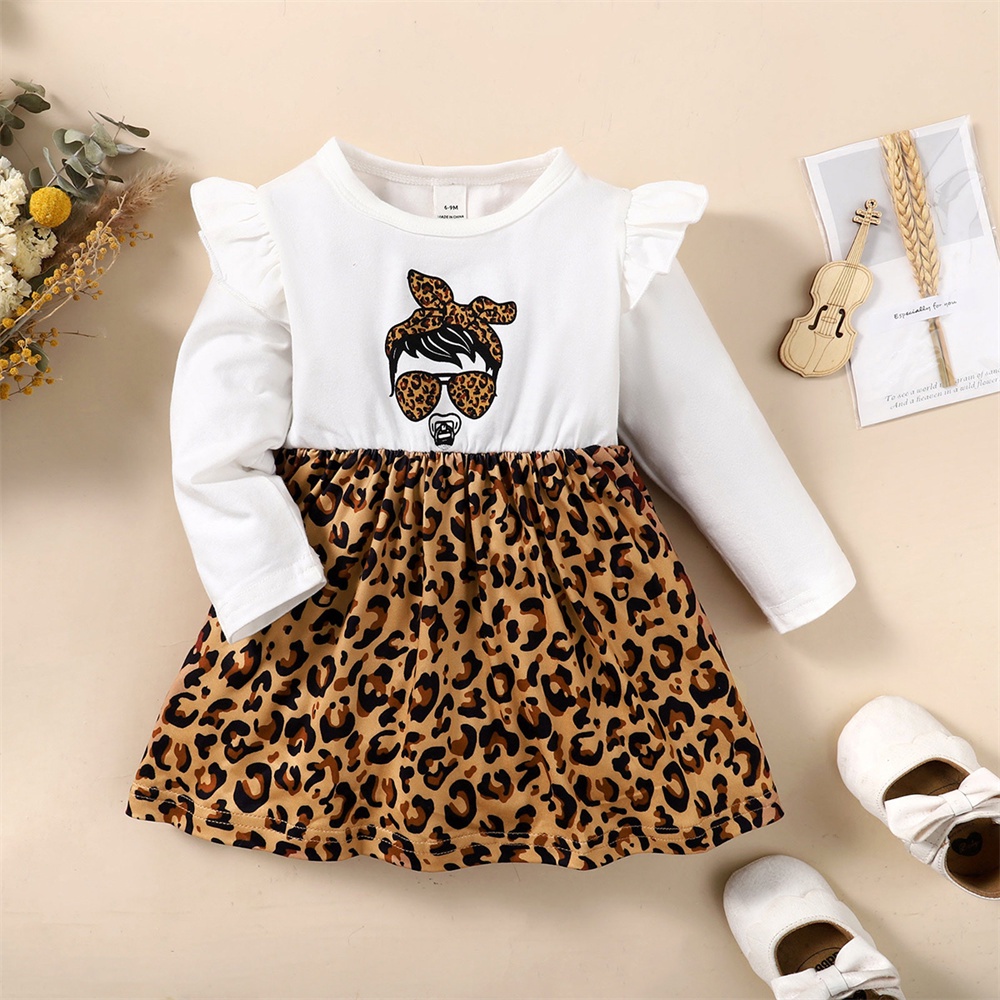 Đầm Xoè Tutu Tay Dài Dáng Chữ A Hoạ Tiết Da Báo Cho Bé Gái 0-3 Tuổi