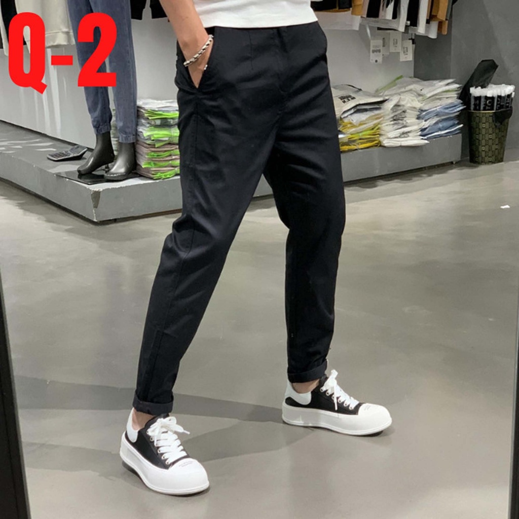 Quần dài nam vải kaki phom chuẩn ống suông cạp chun full size -tsstore95