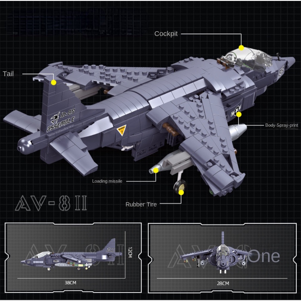 807 Khối Lắp Ráp Máy Bay Chiến Đấu MOC WW2 AV-8 Harrier II Mới