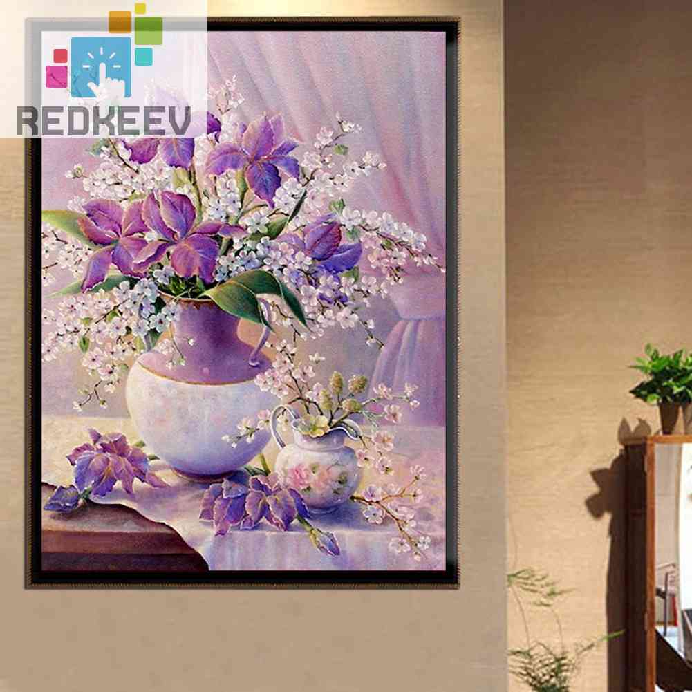 Bộ Tranh Đính Đá 5D Tự Làm Hình Chậu Hoa Lãng Mạn