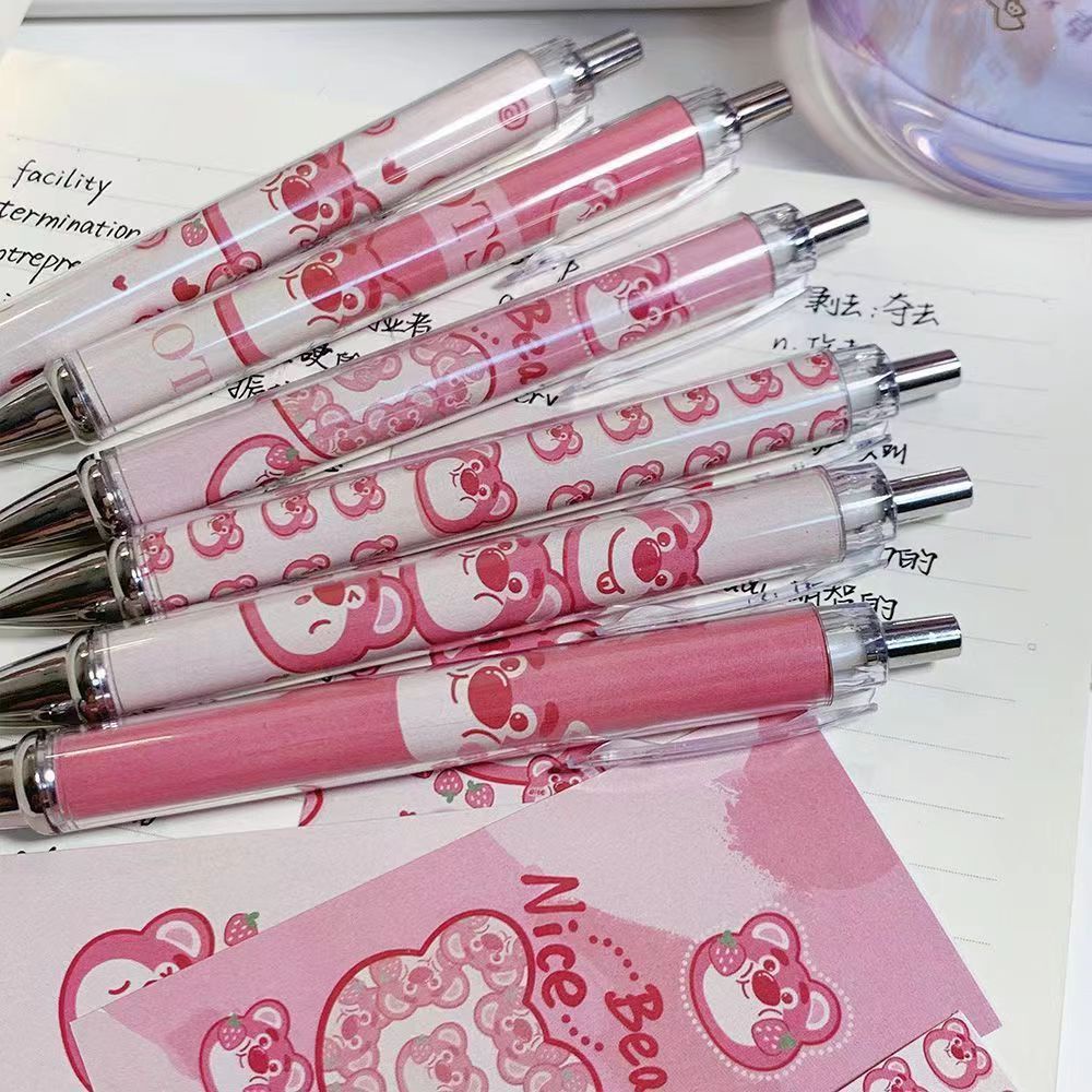 Bút Gel Kiểm Tra Cọ Vẽ Hình Gấu Dâu Tây Dễ Thương Nhanh Khô 0.5 "