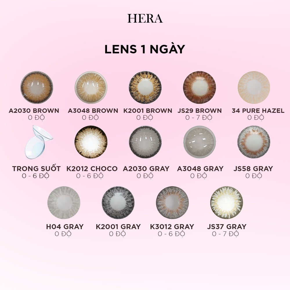Kính áp tròng Hera Lens 1 ngày dùng 1 lần nhiều màu sắc có độ cận từ 0-7