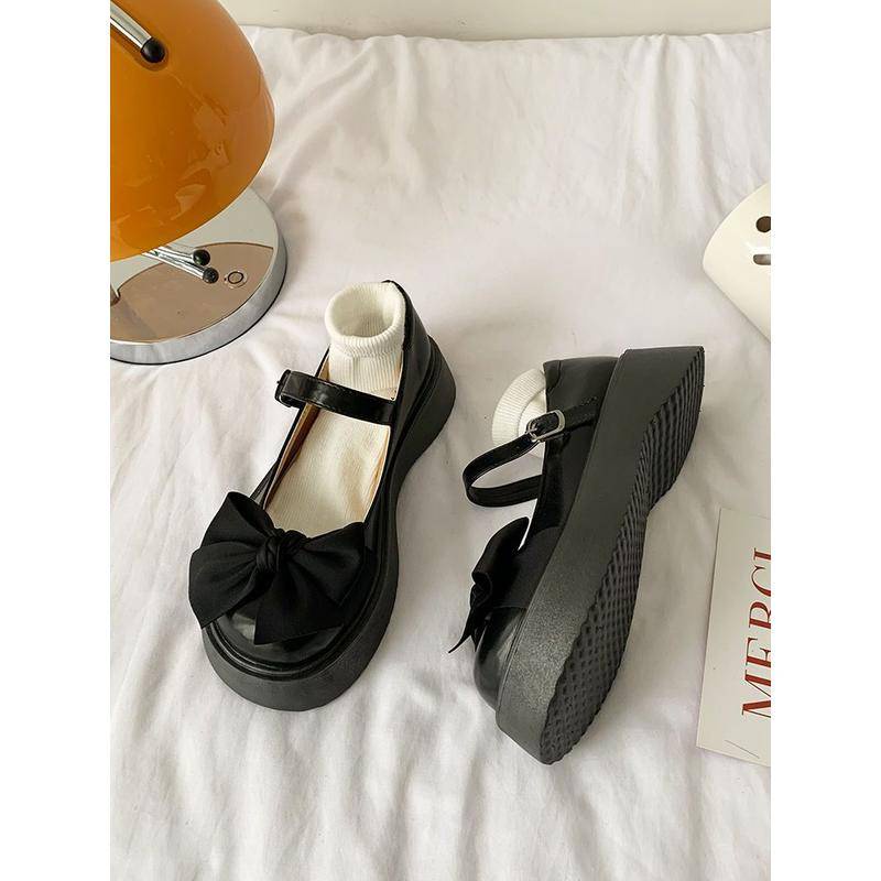 Giày Mary Jane Mùa Hè 2022 Đế Dày Thắt Nơ Bằng Da Phong Cách Pháp Cho Nữ