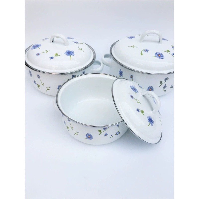 Bộ 3 nồi tráng men cao cấp MHome 16, 18, 20cm (thanh lý xả kho)