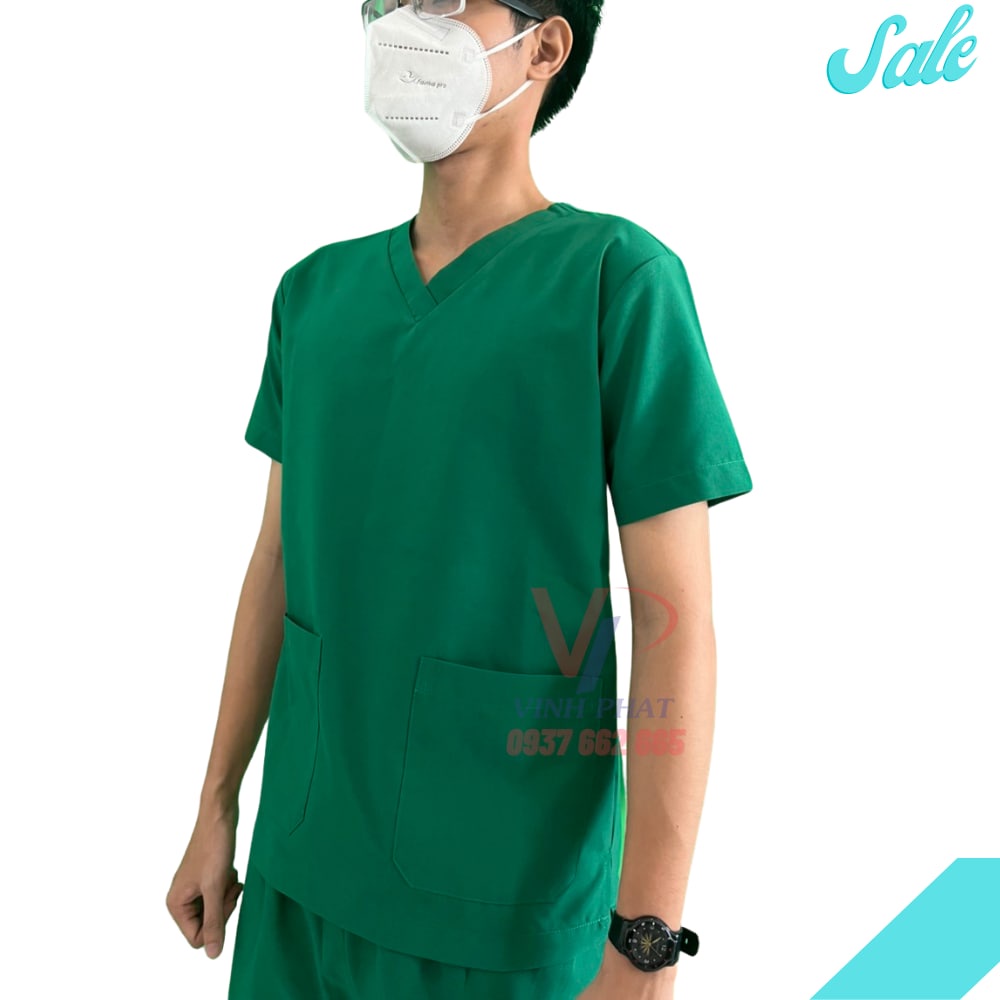 Bộ Scrubs Bác Sĩ Nhà Thuốc Cổ Tim Màu Xanh Đủ Size, Đồng Phục Phẫu Thuật, Y Tế, Spa Giá Tốt - Hình Thật