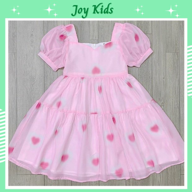 Đầm Babydoll Trái Tim Cho Bé Gái - Váy Hồng Nhiều Tầng Hinh Trái Tim Cho Bé Gái Chất Tơ Tằm Siêu Mịn, Chuẩn Form