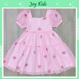 Đầm babydoll trái tim cho bé gái - váy hồng nhiều tầng hinh trái tim cho bé gái chất tơ tằm siêu mịn, chuẩn form