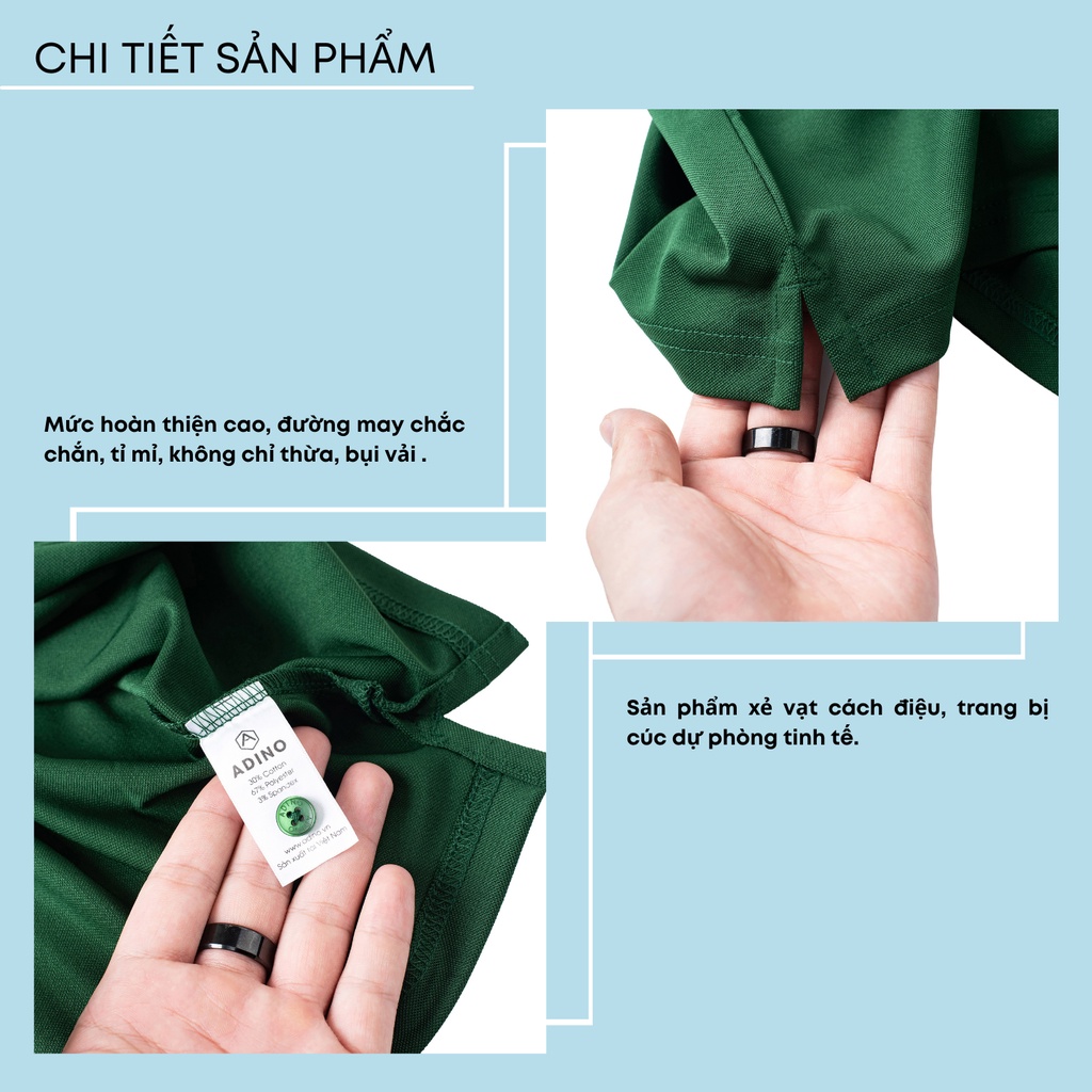 Áo phông nam màu xanh lá phối viền ADINO vải polyester cotton không bai xù dáng công sở slimfit hơi ôm trẻ trung AP95