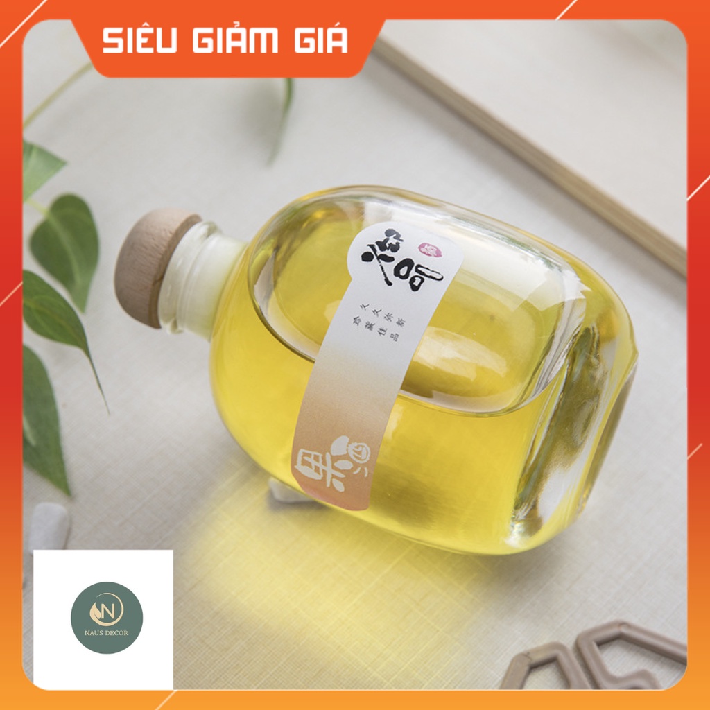 Bình Rượu Thuỷ Tinh Tròn Trong Suốt Nắp Gỗ Cao Cấp 100ML 250ML 500ML