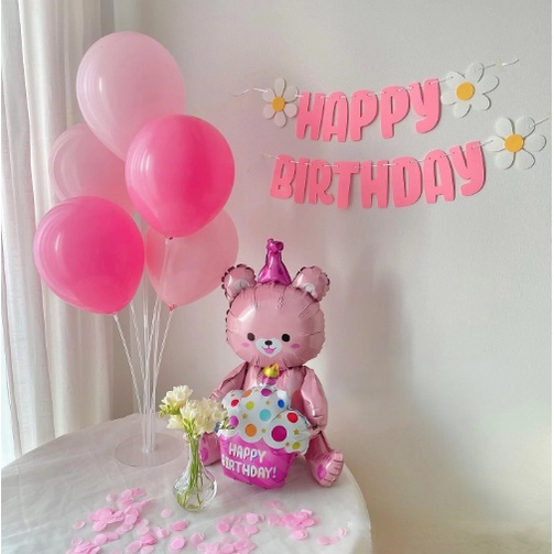 Bóng gấu + bánh cupcake happy birthday 3D trang trí sinh nhật, đồ chơi, quà tặng cho bé