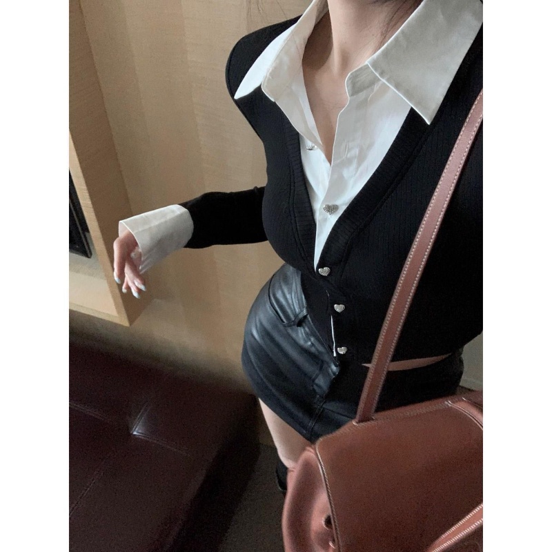 Áo sơ mi lửng COZOKC tay dài cổ polo dáng ôm thời trang trẻ trung