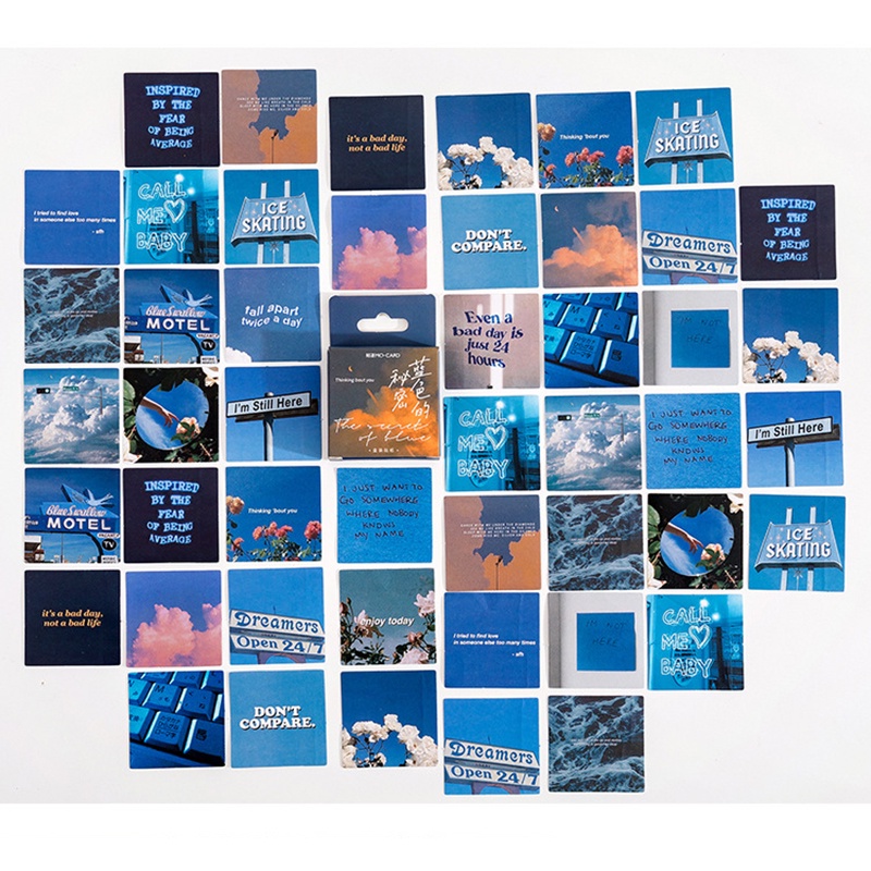 Set 45 Miếng Dán Trang Trí Sổ Tay / Nhật Ký DIY Hình Phong Cảnh Bí Mật Màu Xanh Dương