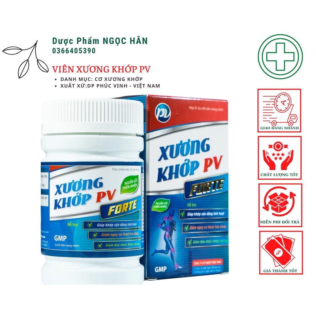 Viên uống Xương Khớp PV Forte| Hỗ Trợ Gân Cốt, Khớp| Hộp 60 viên