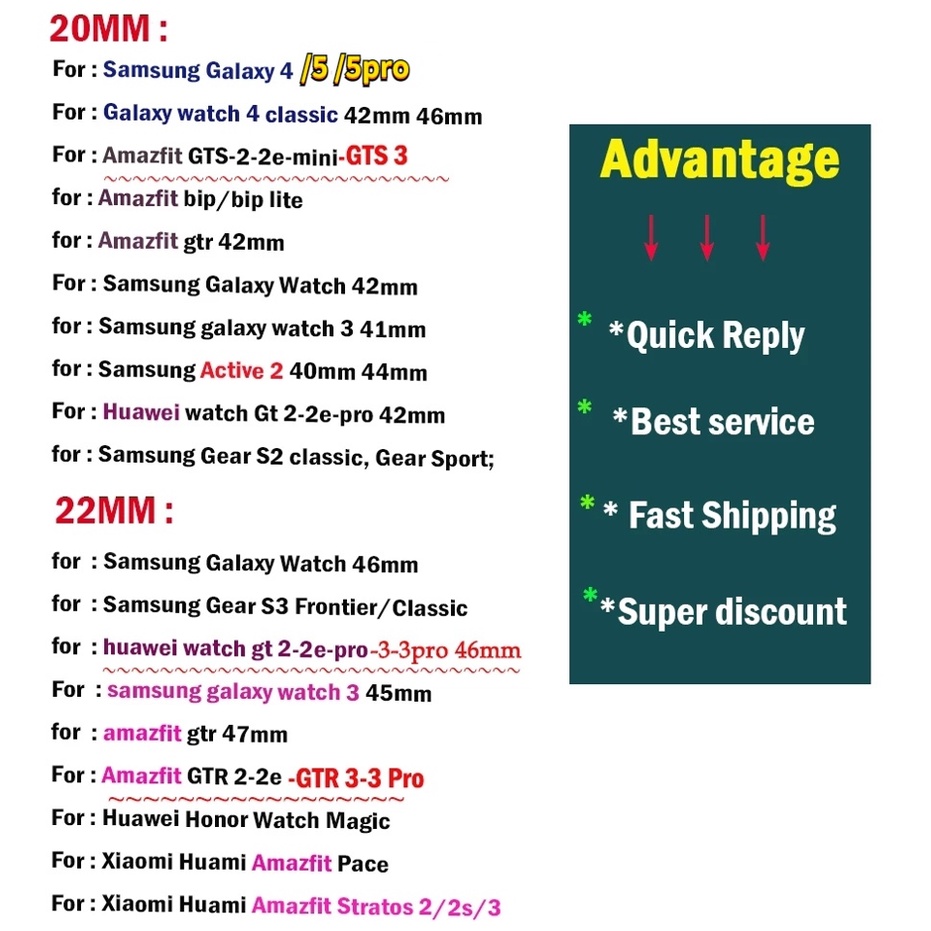 Dây Đeo 20mm 22mm Cho Đồng Hồ Thông Minh Samsung Galaxy Watch 4 / 5 / Active 1 2 Huami Amazfit Gtr Huawei Gt 2 46mm Gear S3 S2