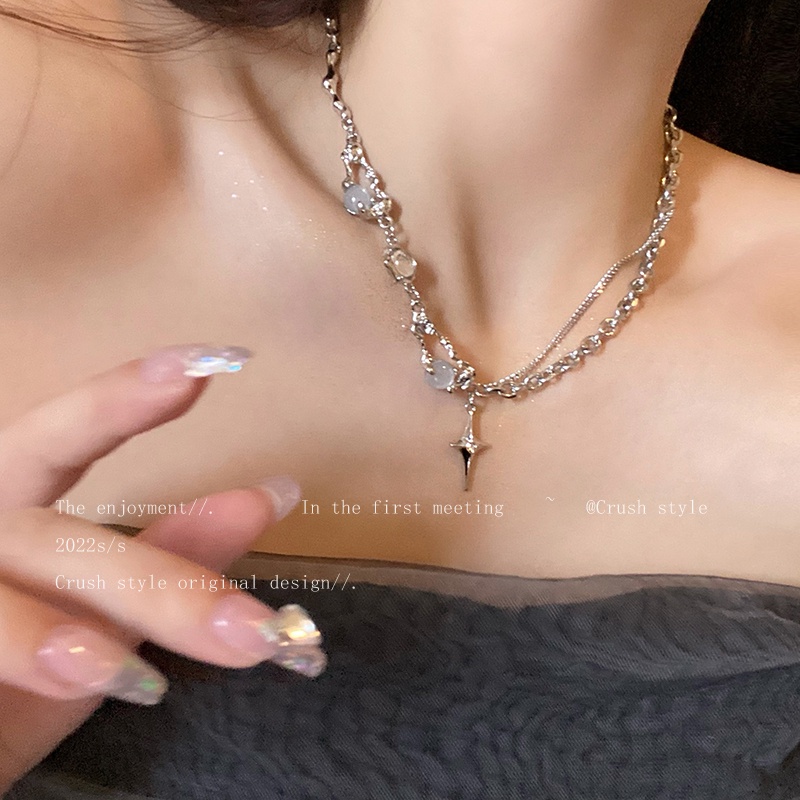 Vòng cổ Mạ Bạc Mặt Ngôi Sao Đính Đá Thời Trang Cho Nữ