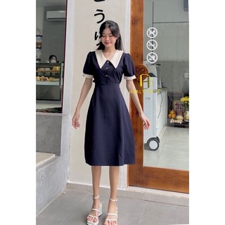 ĐẦM MIDI ĐÍNH NÚT PHỐI CỔ BẺ