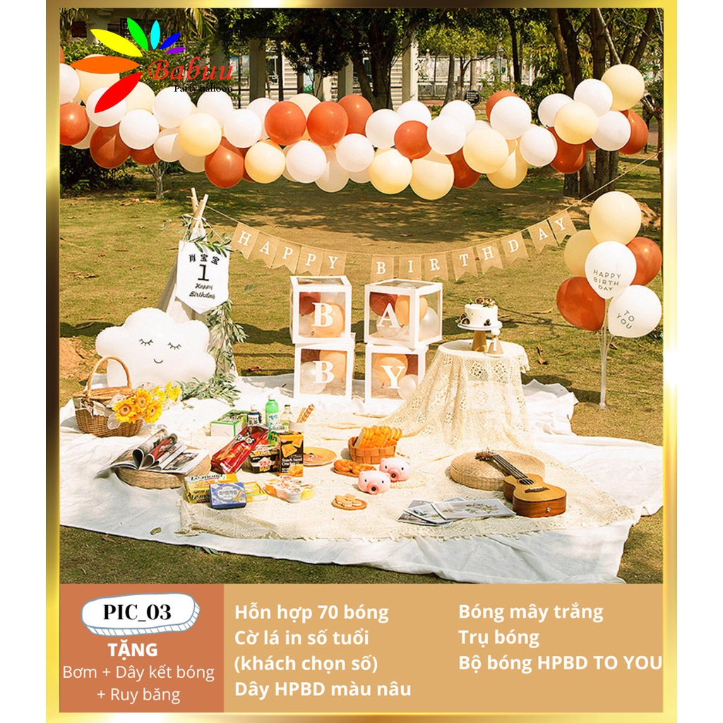 Set bóng trang trí tiệc sinh nhật, tiệc ngoài trời phong cách Hàn Quốc Babuudecor