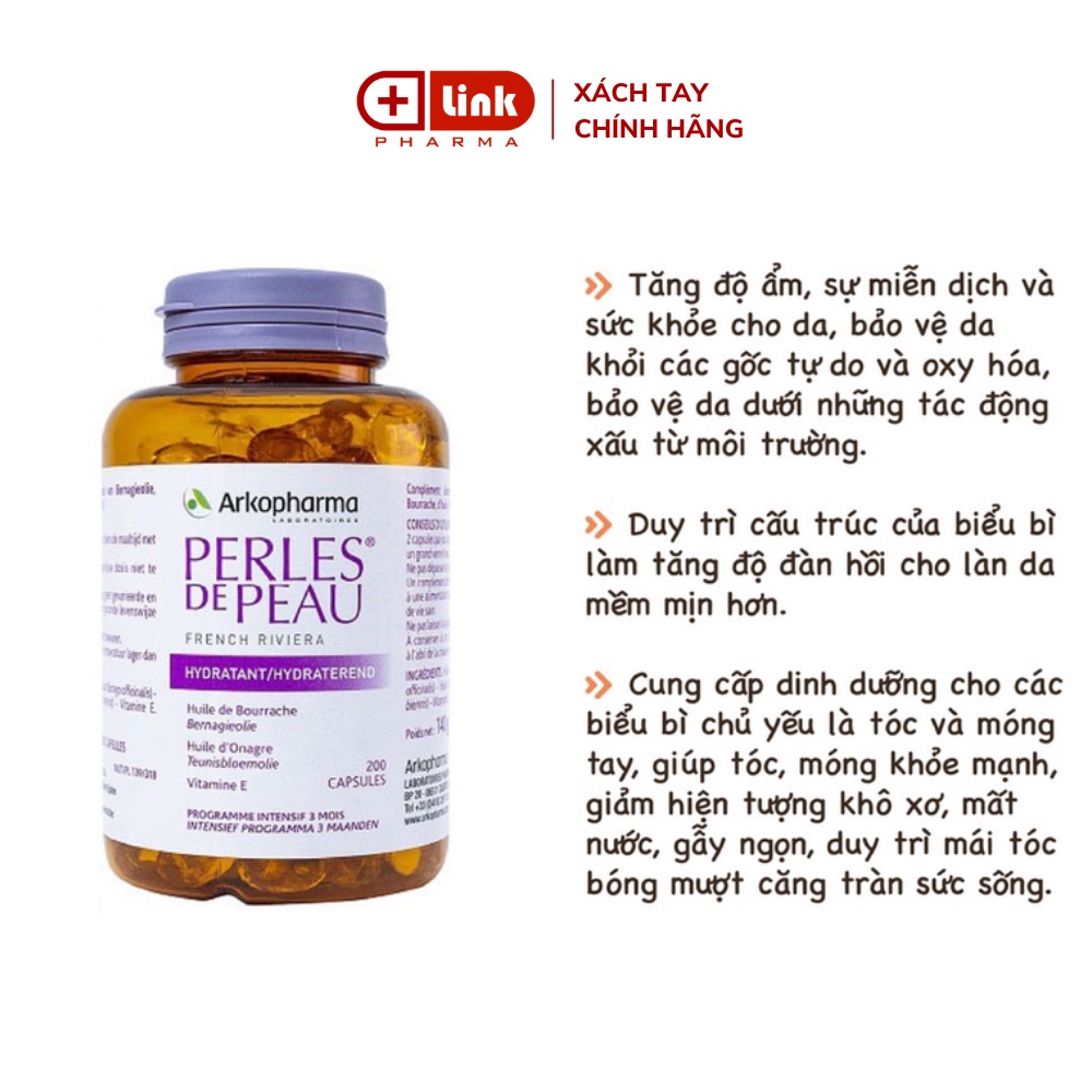 Viên uống collagen đẹp da ARKOPHARMA Perles de peau duy trì độ ẩm và ngăn chặn lão hóa từ sâu bên trong (140g)