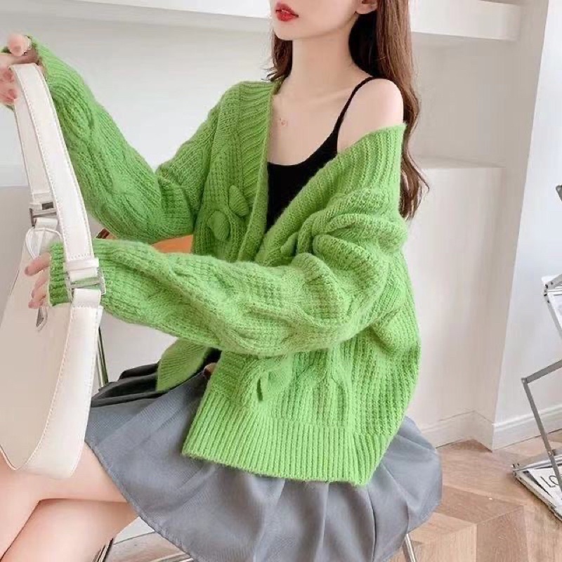 Áo len cardigan ngắn phối nơ dáng ngắn