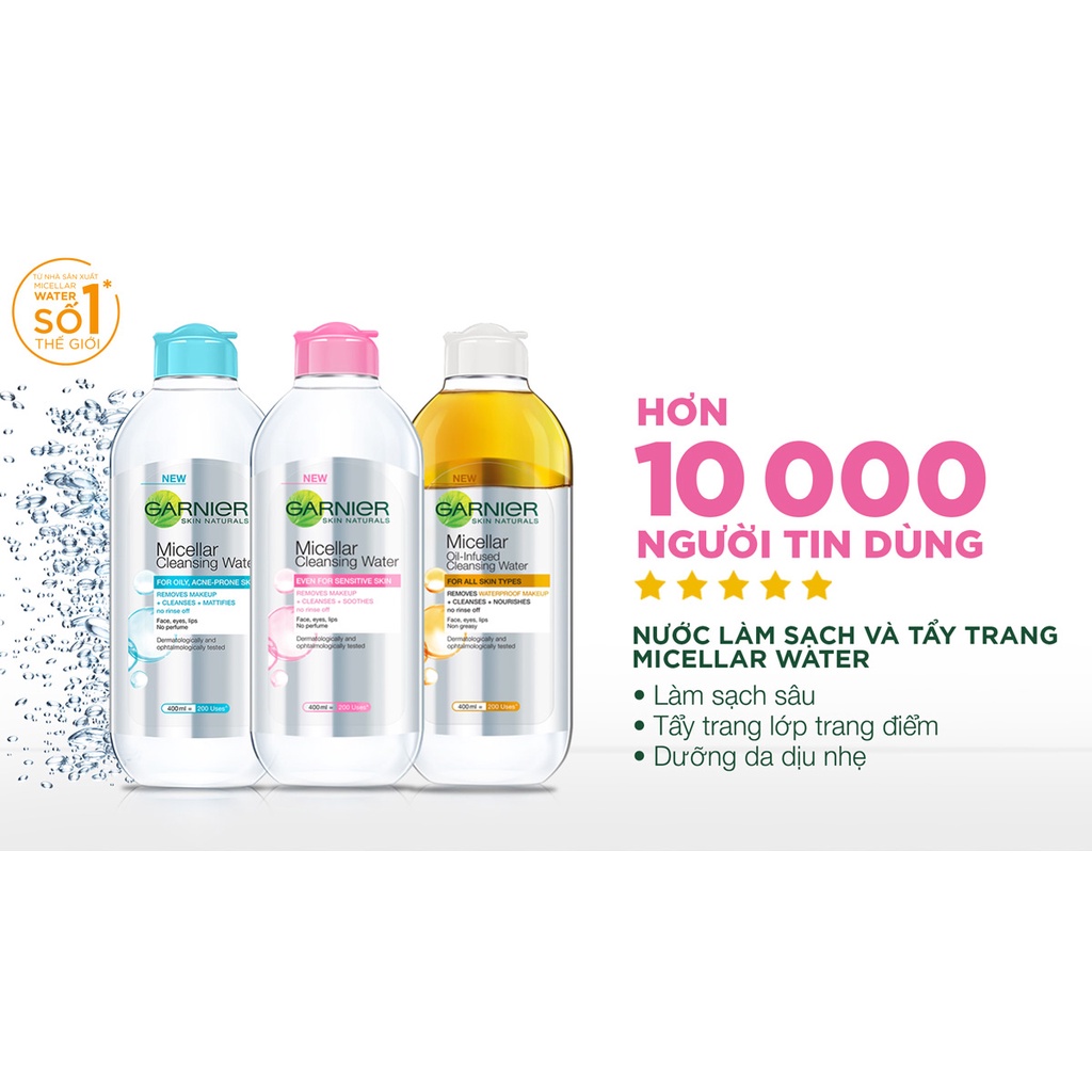 Nước Tẩy Trang Garnier Micellar Water Sạch Sâu Lớp Trang Điểm Cho Da Dầu Mụn - Dưỡng Ẩm Trắng Da Vitamin C Skincare Dezy