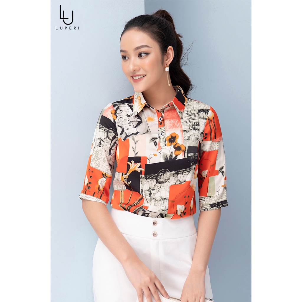 Áo sơ mi họa tiết cao cấp LUPERI LFSM1192 cách điệu tay lỡ trẻ trung, hiện đại, dễ mix đồ