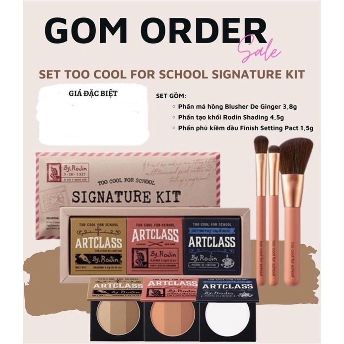 SePhấn Too Cool For School Signature Kit ( Phấn tạo khối + Má hồng + Phấn phủ kiềm dầu + cọ )