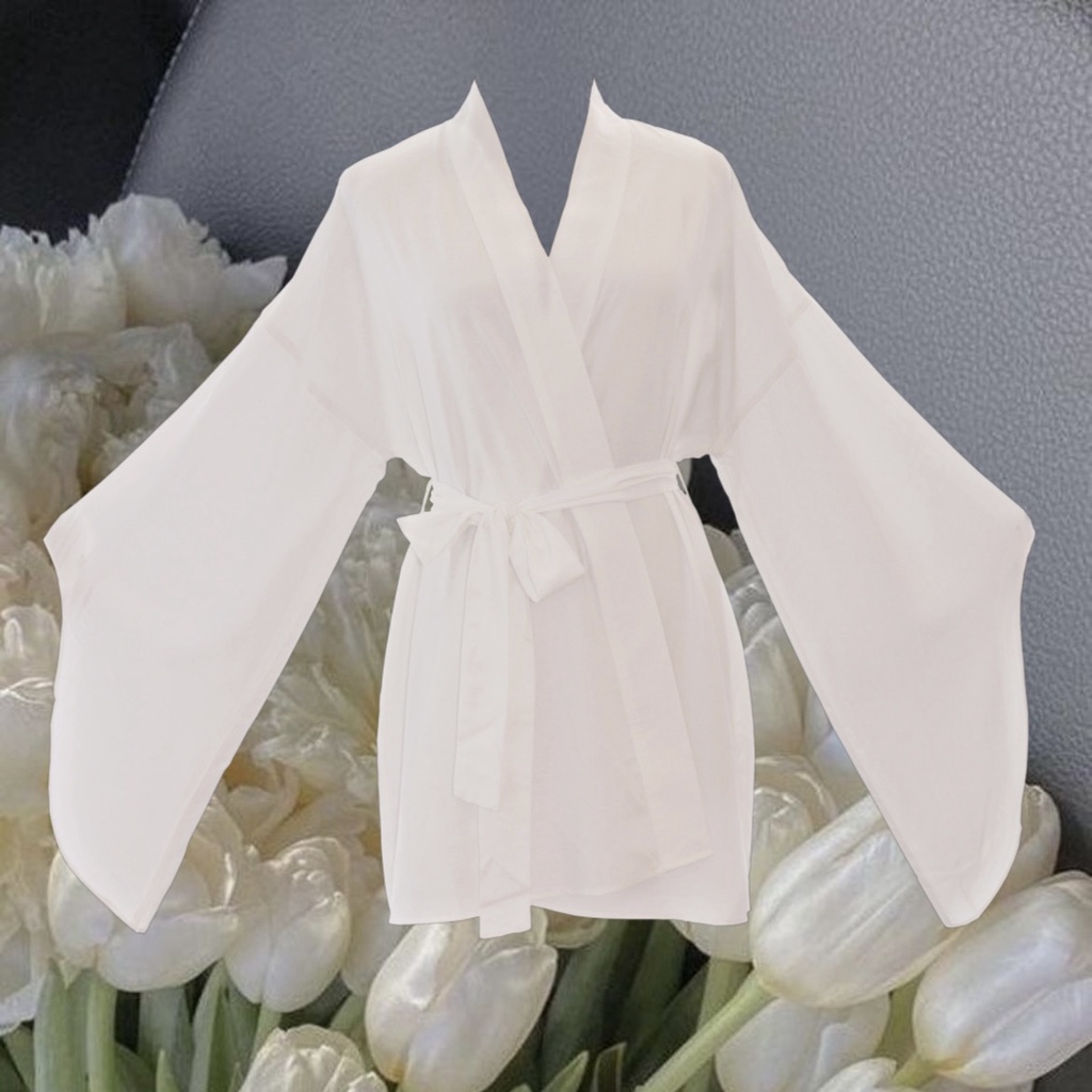 Áo Choàng Ngủ Kimono Lụa Cao Cấp, Áo Khoác Cô Dâu Mặc Ngủ, Mặc Nhà, Mặc Đi Biển, Make Up Laili Wear