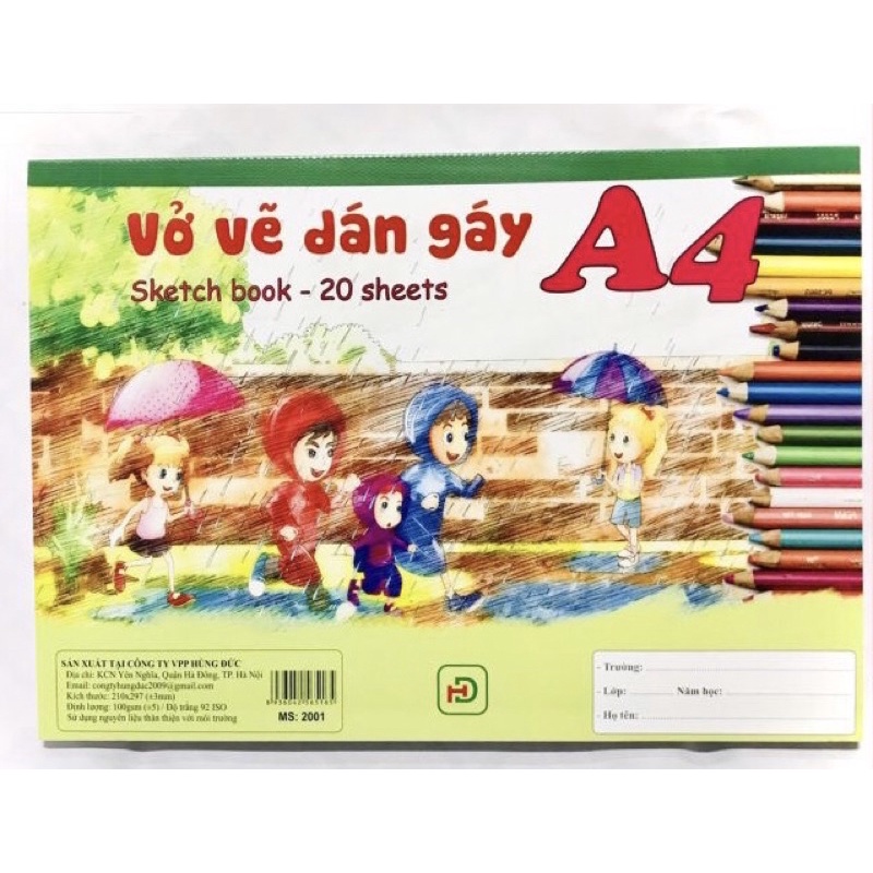 VỞ VẼ DÁN GÁY A4 HÙNG ĐỨC  20 TỜ