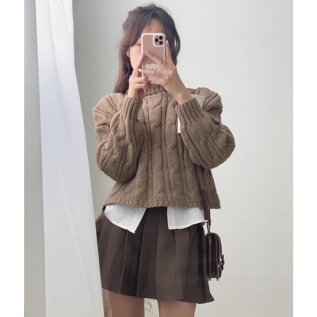 Áo len cổ lọ giữ nhiệt tay dài dáng croptop phong cách Hàn Quốc chất dày dặn - immin.h