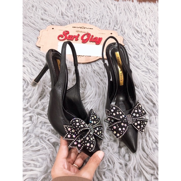 [Ảnh thật] G31 CAO GÓT NỮ NƠ REN ĐÍNH ĐÁ DA LỲ GÓT NHỌN CAO 7P SANG CHẢNH