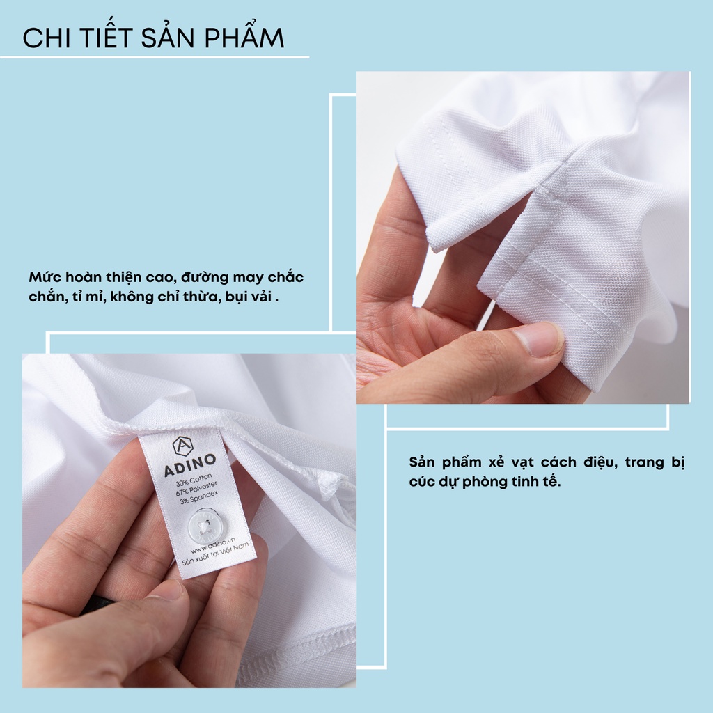 Áo thun nam có cổ màu trắng phối viền ADINO vải polyester cotton không bai xù dáng công sở slimfit hơi ôm trẻ trung AP96