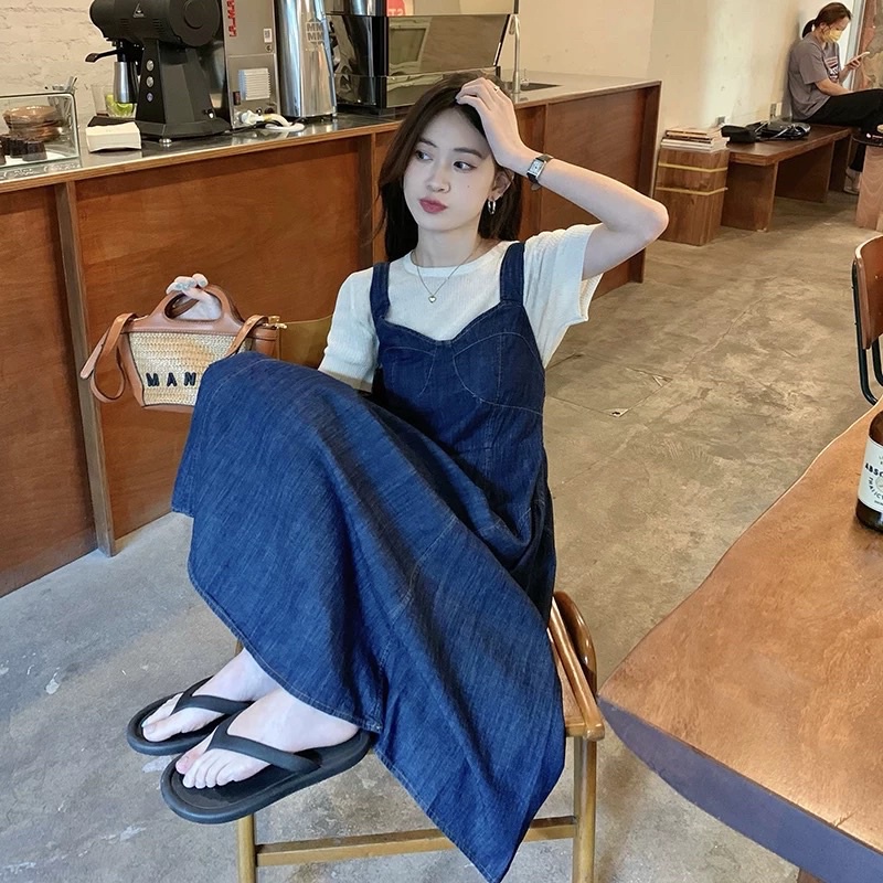 Yếm jean lưng chun - Váy yếm jean tiểu thư hàng loại 1, chất mềm đẹp