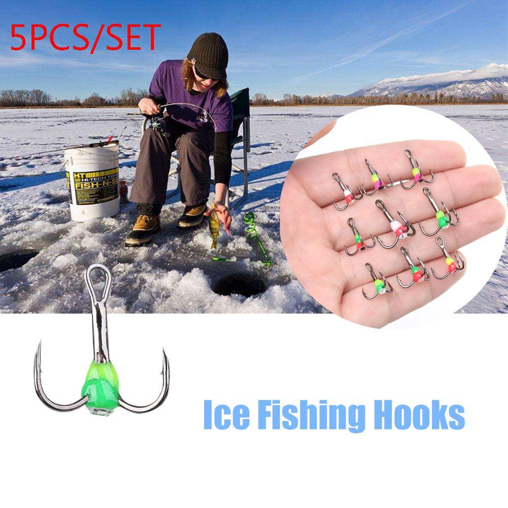 Bộ 5 Móc Câu Cá Mùa Đông Phong Cách Mới 6# 8# 10# Nhẫn Thép Carbon Thời Trang Cá Tính