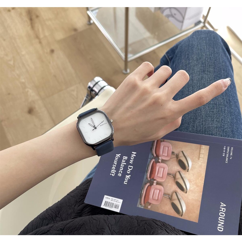 Đồng Hồ Đeo Tay Mặt Vuông Dây Da Chống Nước Thời Trang Cho Nam Và Nữ