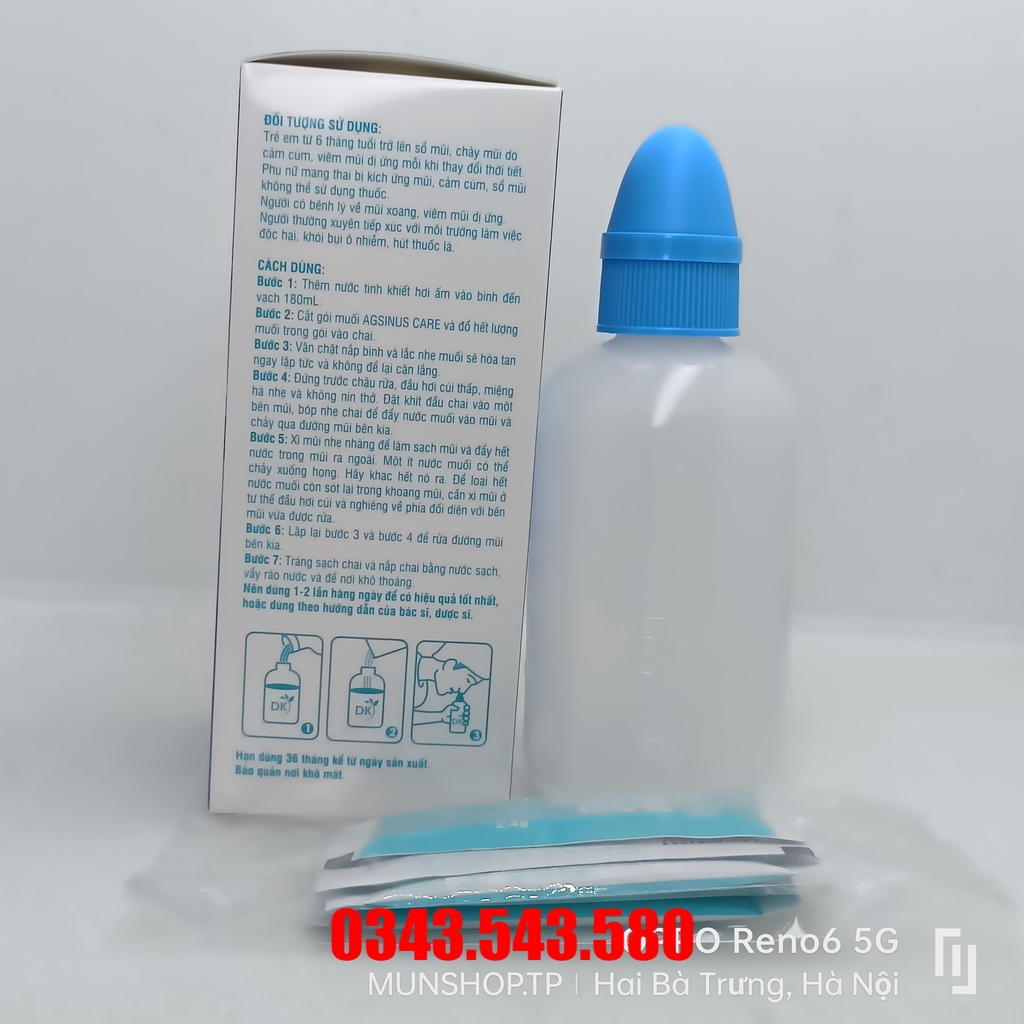 Chăm sóc mũi xoang AGSINUS CARE hộp 1 bình 180ml + 5 gói muối