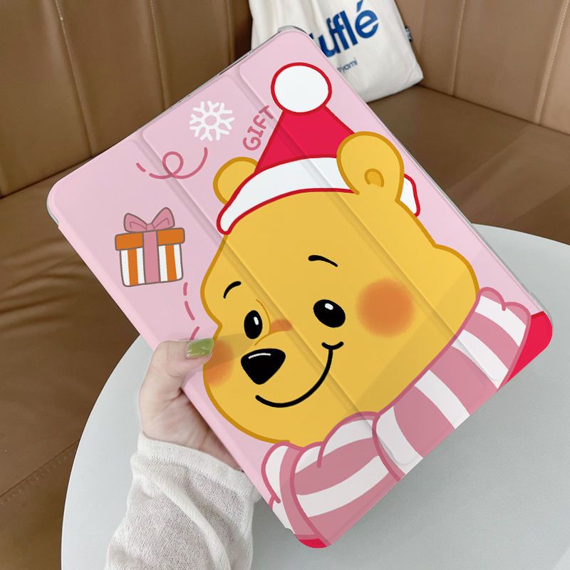 Bao Da Máy Tính Bảng Ba Lớp Chống Rơi Vỡ In Hình Gấu Pooh Dễ Thương Có Ngăn Đựng Bút Cho iPad Pro11 Ipad9 Air4 / 5 Mini