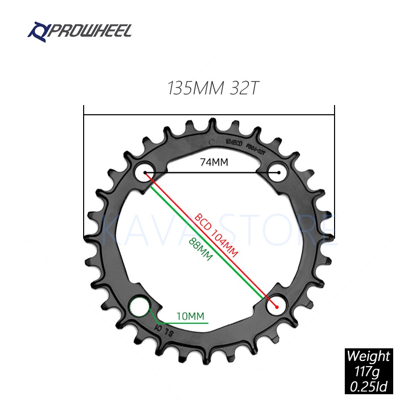 Đĩa Xích Tròn Prowheel 104BCD 32T 34T 36T 38T 40T Cho Xe Đạp Leo Núi