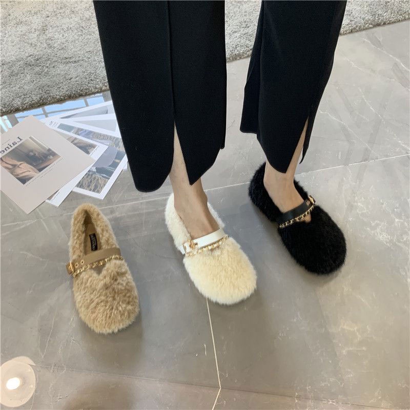 One more shoes Giày Lười Vải Lông Ấm Áp Chống Trượt Phong Cách Mới Cho Phụ Nữ Mang Thai