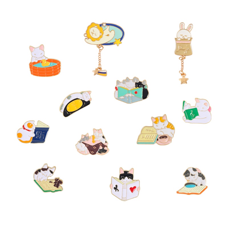 Ghim cài áo QIHE JEWELRY hình mèo hoạt hình xinh xắn sáng tạo
