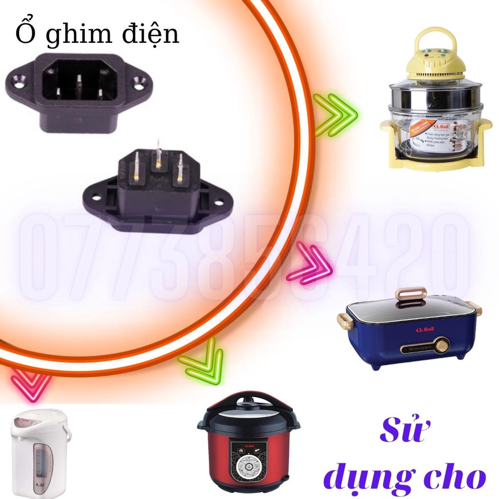 Ổ cắm 3 chân, giắc nguồn nồi cơm điện, ấm, bình thủy nồi áp suất, phích điện, lò nướng nhựa chống cháy, an toàn