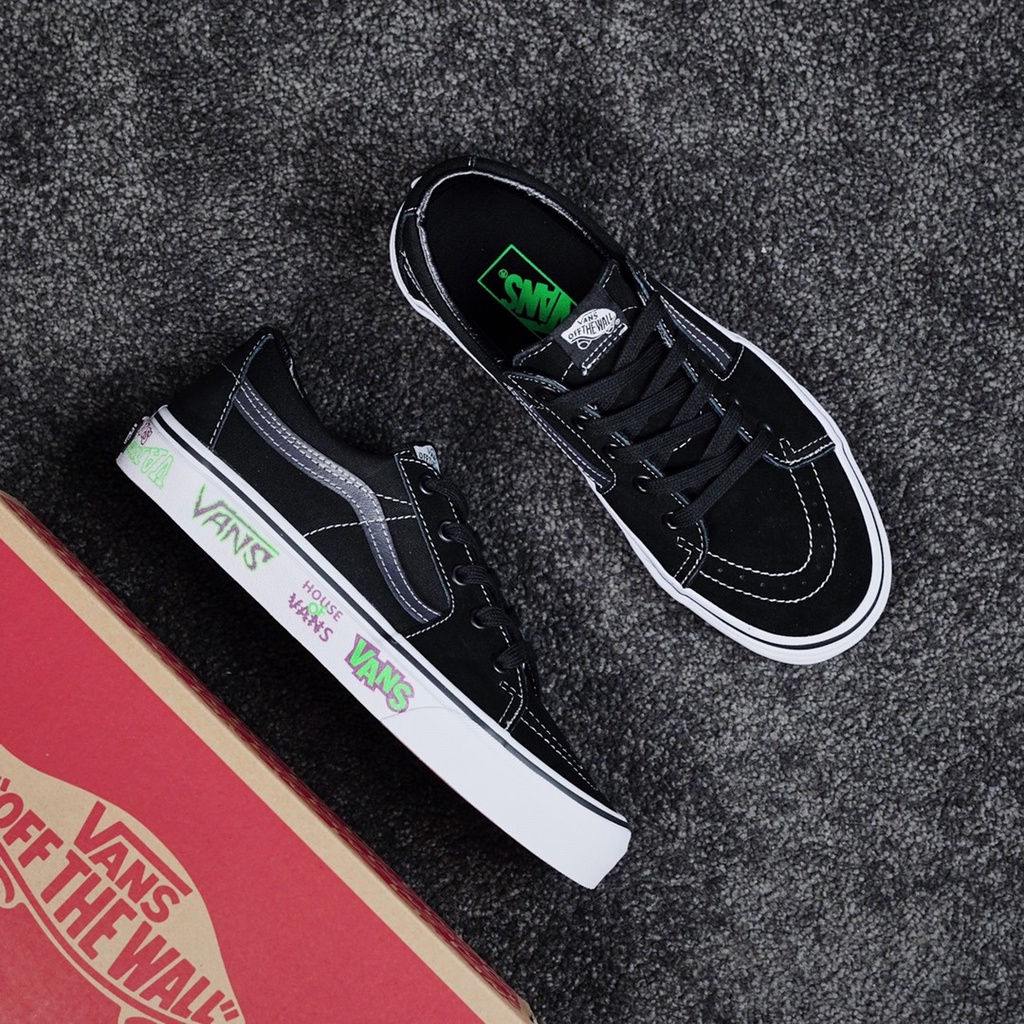 Giày Thể Thao Vans Sk8-Low Màu Xanh Lá Đậm In Họa Tiết Hoạt Hình graffiti Thời Trang Cho Nam Và Nữ-1858