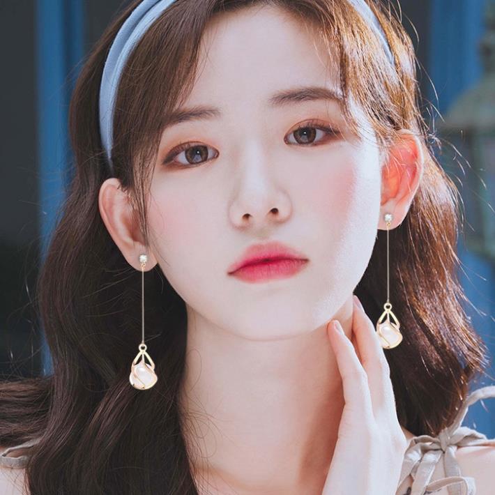 Bông Tai Dáng Dài Tua Rua Gắn đá Mắt Mèo, Khuyên Tai Nữ Lucy KT07