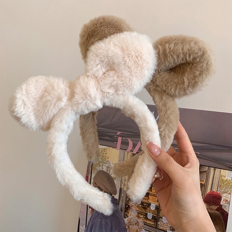 Plus Băng Đô Cài Tóc Tai Thỏ Phối Lông Dễ Thương Dùng Rửa Mặt / Rửa Mặt