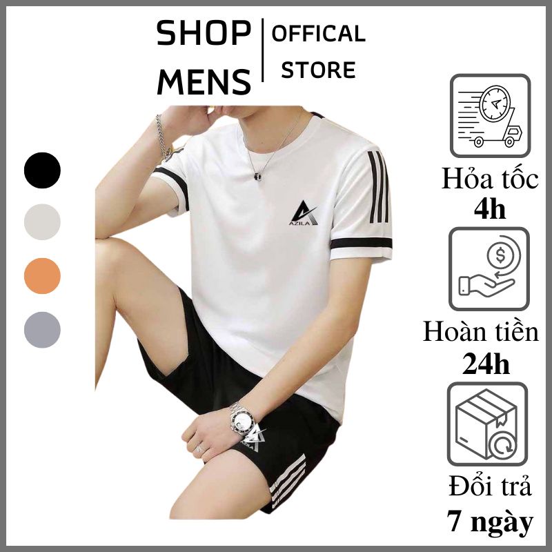 Bộ thể thao , Set bộ quần áo nam phối sọc sành điệu chất liệu thun cotton cao cấp co giãn 4C