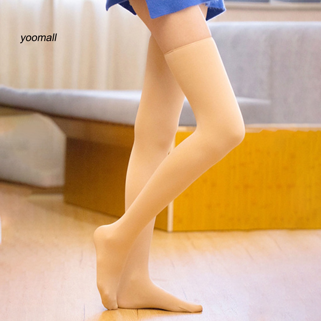 1 Đôi Vớ Dài Đến Đầu Gối Vải Lông Cừu Màu Đen Chống Nhăn Thời Trang Mùa Đông