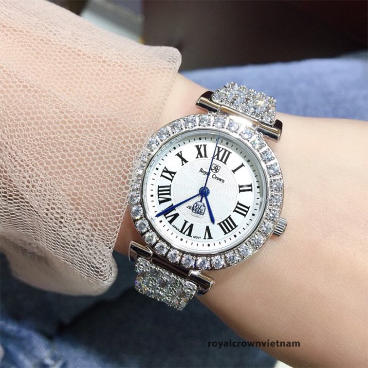 Đồng Hồ Nữ Chính Hãng Royal Crown 4611 Dây Kim Loại Đính Đá New Model Chống Nước Chống Xước