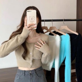 Áo len lông thỏ dài tay cổ vuông cực xinh