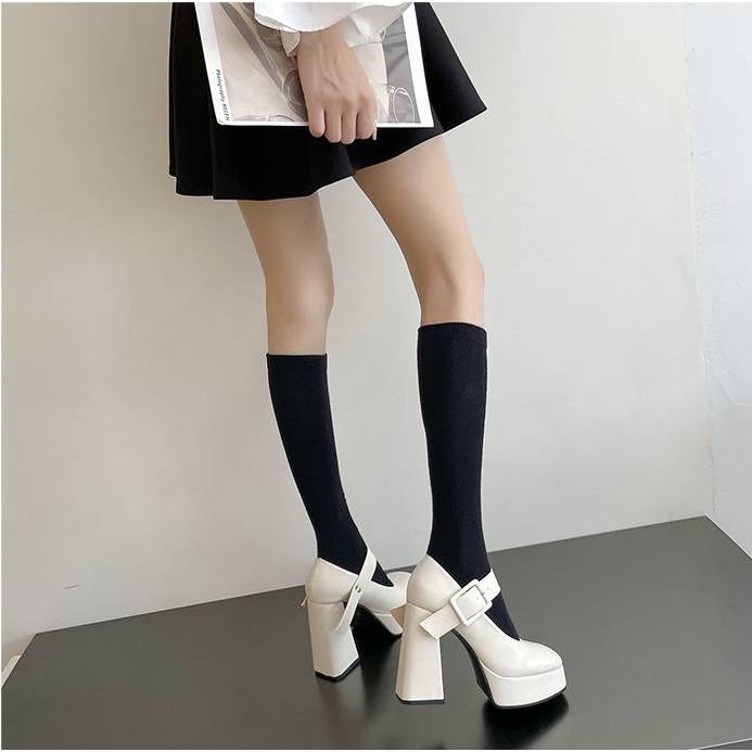 Giày búp bê nữ giày mary jane giày lolita Giày Cao Gót 12cm Đế Dày Chất Liệu Da Phong Cách Hương thơm nhỏ ck ma thuật dán Nữ