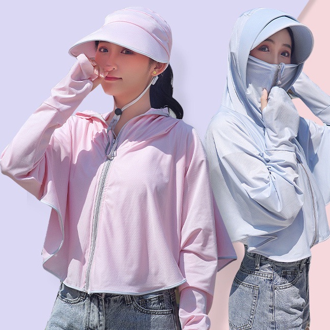 Combo Mũ và Áo Khoáng Chống Nắng Chống UV - Có Thể Tách Ra Được - Vừa Có Mũ Trùm &amp; Mũ Riêng - Chất Lụa Lạnh - Loại Dầy
