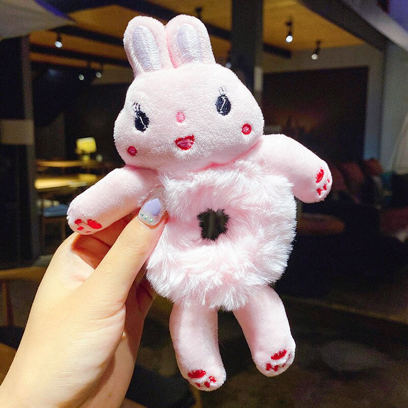 Dây Cột Tóc Cao Su Bọc Vải Lông Họa Tiết Động Vật Hoạt Hình Dễ Thương Cho Bé Gái